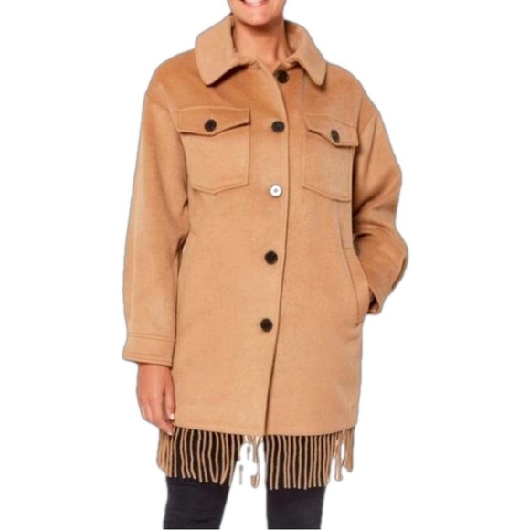 Sanctuary Camel Fringe Wool Blend Coat Size XS fits to Medium NWT - Picture 1 of 10